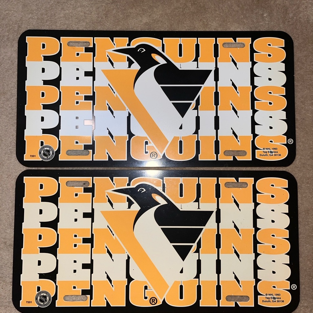 Set of two Pittsburgh Penguins hockey booster / license plate vintages